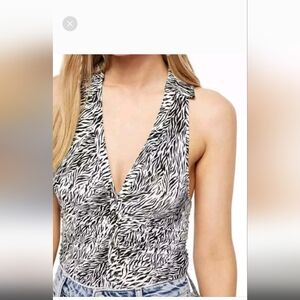 Free People Racer Back Top Ruched Stitching Women's XS Black White